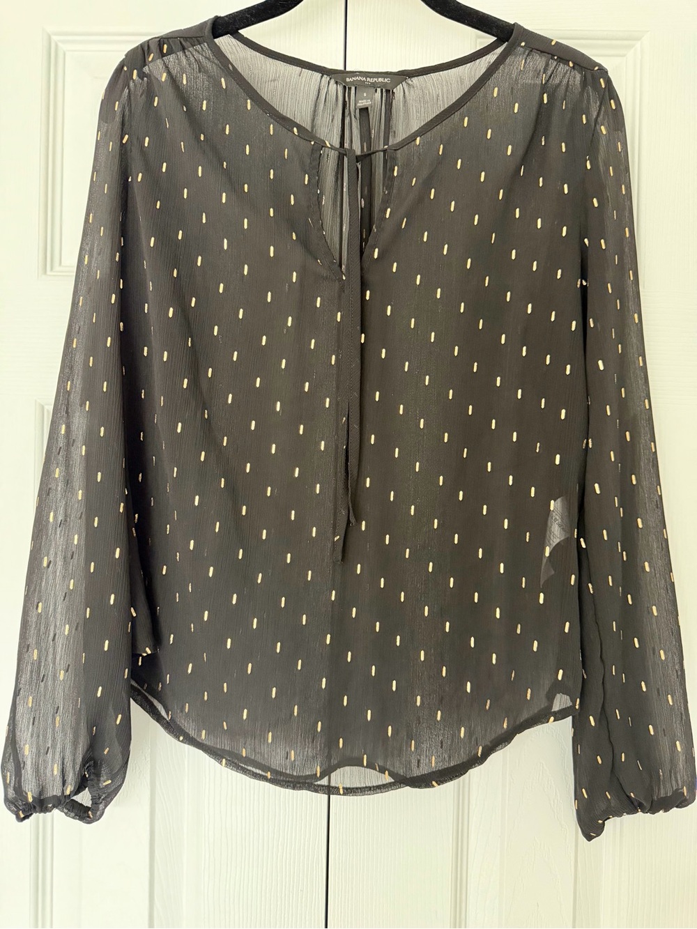 Banana Republic Black Sheer Blouse with Gold Dot Accents